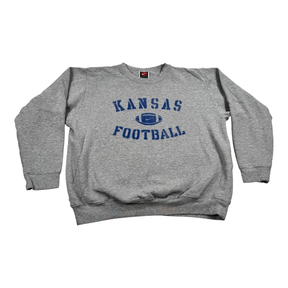 Kansas Jayhawks Sweatshirt Mens Medium Gray NCAA Football Nike Crewneck Pullover